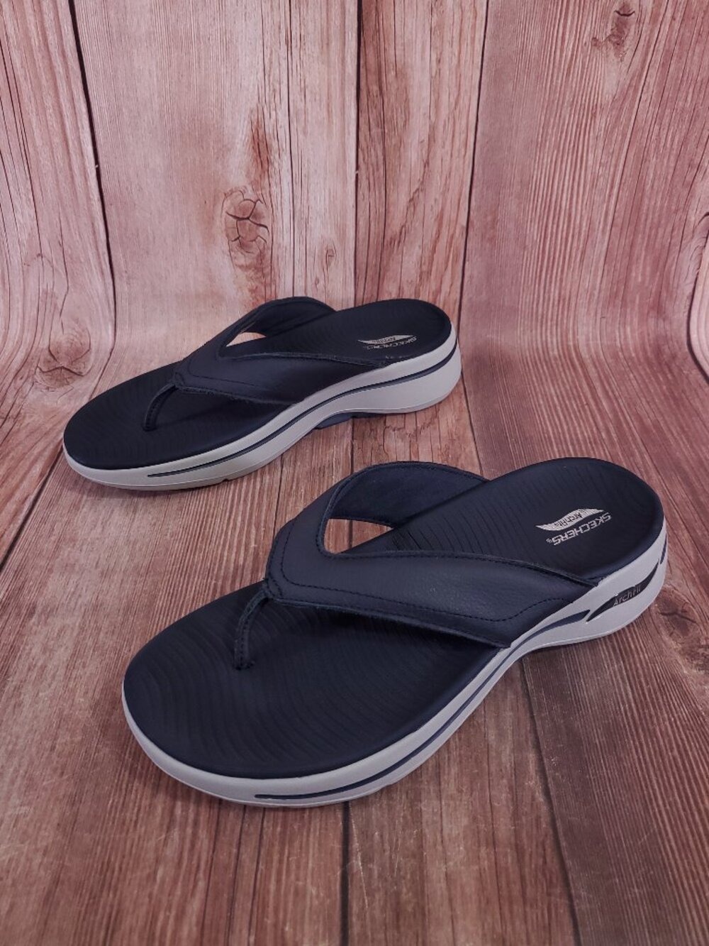 Skechers Performance Go Walk Arch Fit Sandals Mens 11 Flip Flop Navy Gray 229022